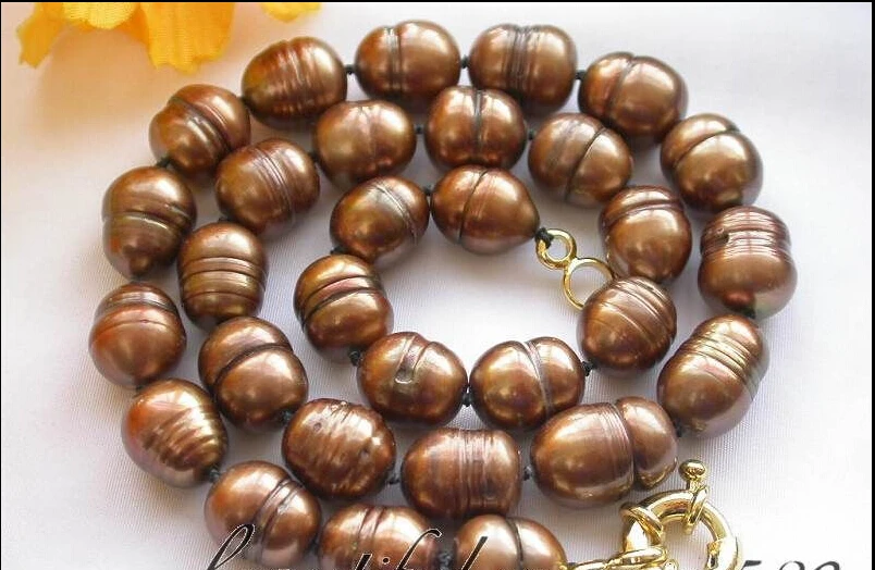 

z3065 17" 13mm rice coffee freshwater pearl necklace (A0511)