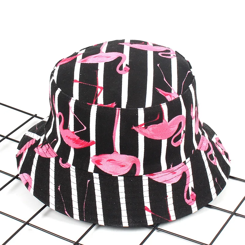 

2019 Printing Elephant Pineapple Flamingo Bucket Hat Hip Hop Fishman Hats Summer Women Two Side Wear Bob Cap Sun Protection