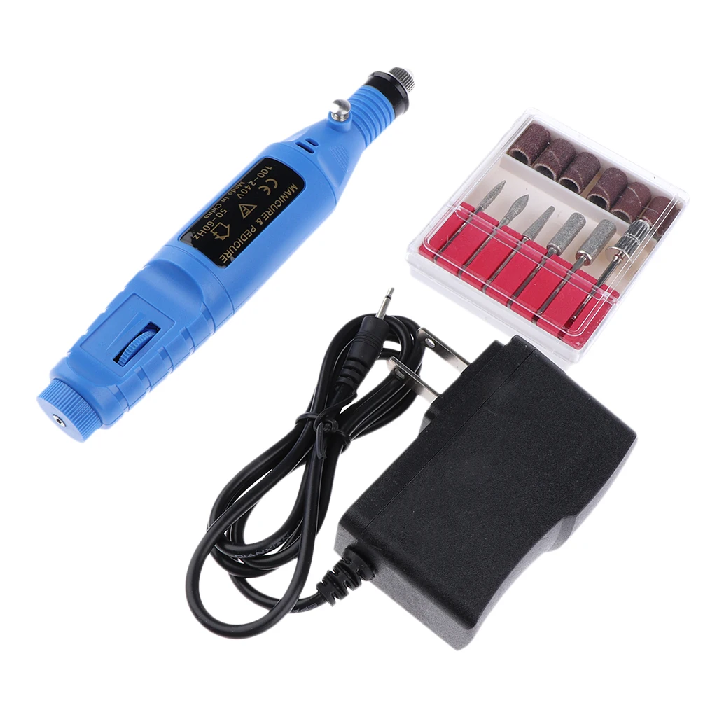 Nail Art Drill Treatments Kit Machine Electric File Buffer Bits Acrylics Manicure Pedicure Hands & Nails Repair US Plug - Blue