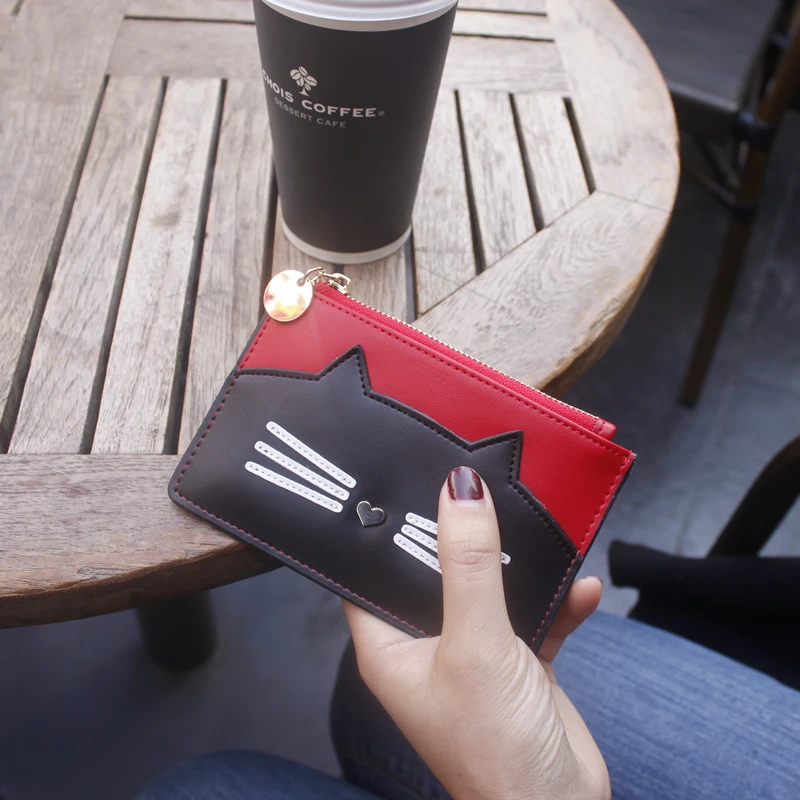 

2018 Unisex Lady Promotion Time-limited Korean Leather Zero Wallet Female Cute For Cat Short Money Thin Coin Mini Bag Zipper