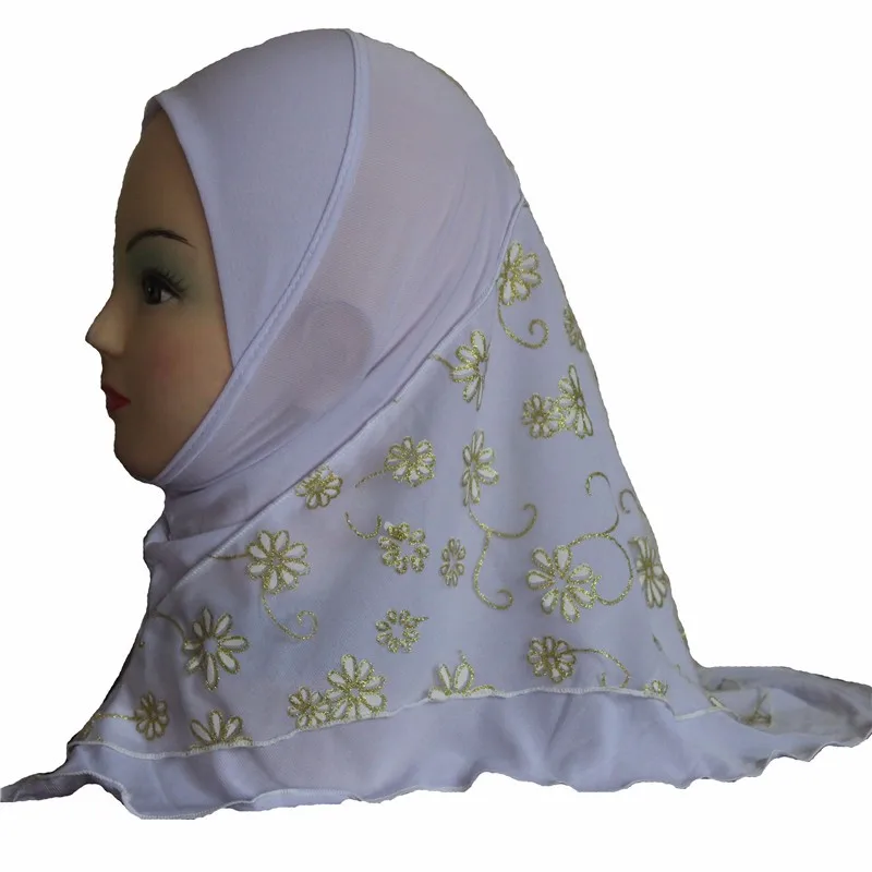 Обувь для девочек Дети мусульманин довольно хиджаб Исламской Арабской Шарф Платки цветочный узор около 45 см