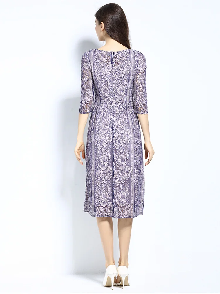 Blue Purple Color Chiffon Lace Dress Summer Dress Women 3/4 Sleeve Elegant High-waist Slim Dress 5XL Plus Size Vestidos