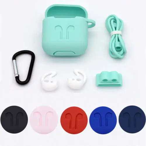 New Solid 5PS Cute Small Portable Silicone Protective Case Cover Key Chain Pouch Skin for Apple Airpods Earphones