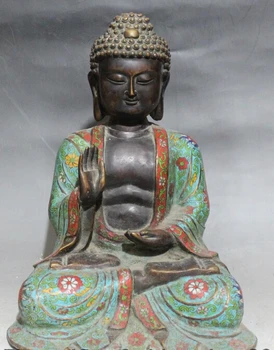 

007037 14" Tibet Bronze Cloisonne Enamel Shakyamuni Sakyamuni Amitabha Buddha Statue