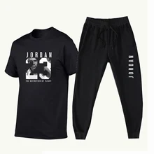 New Men's tracksuit Summer short-sleeved t-shirt + joggers pants Cotton Jordan 23 print track suit trainingspak mannen chandal