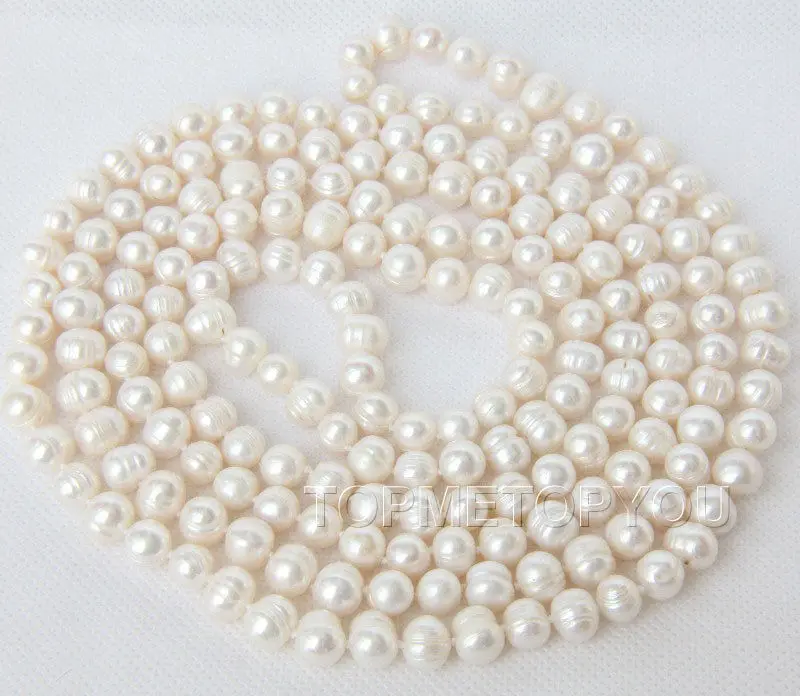 

Free Shipping>>new hot long 62" 9mm natural white freshwater pearls necklace E2046