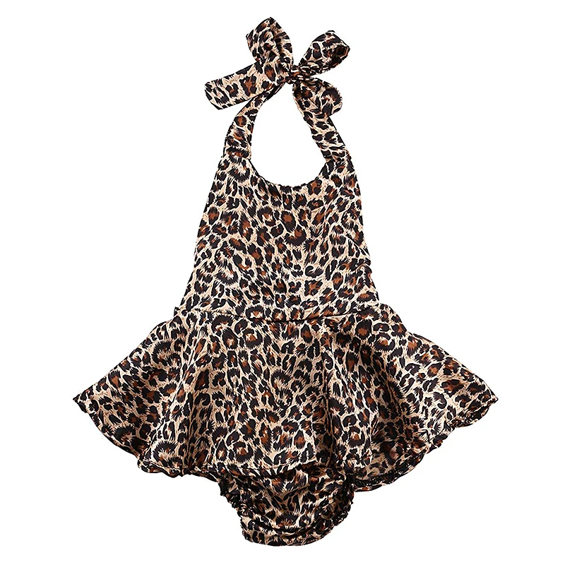 

Baby Girls Kid Halter Lace Romper Backless Leopard Jumpsuit Dress