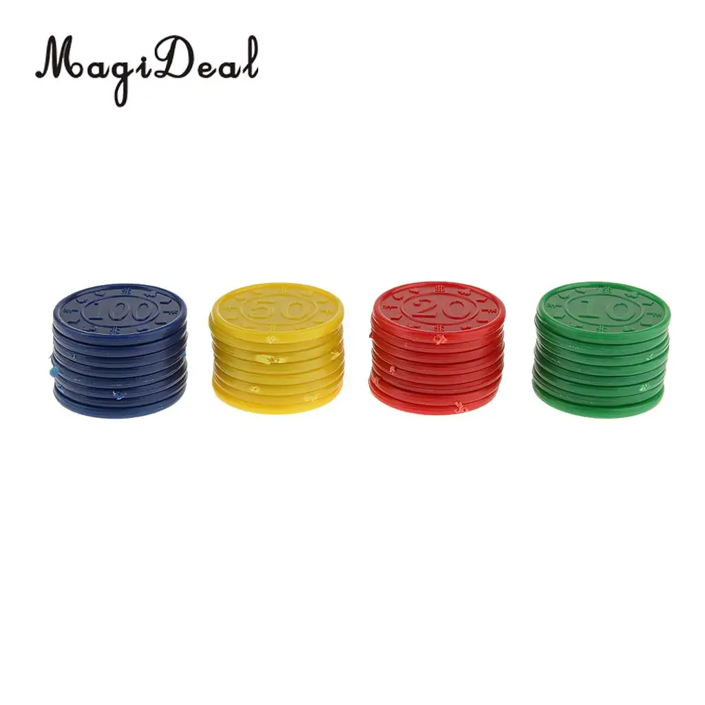 MagiDeal High Quality 32Pcs Plastic Poker Chips 31 Dia for Fun Family Party Bar Club Game Novelty Gifts - Red Green Blue Yellow