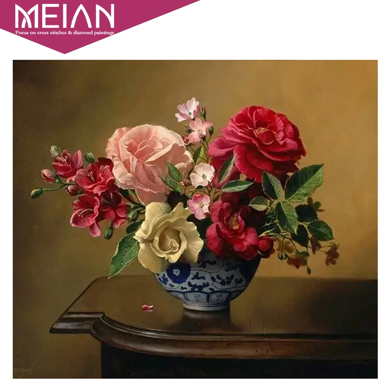 Meian 5D DIY Diamond Painting Flowers Embroidery 3D Cross Stitch Needlework Mosaic Home Decor set kits gifts | Дом и сад