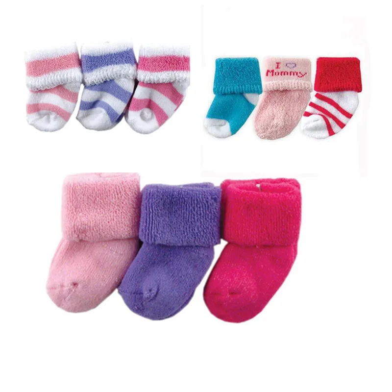 3Pairs Winter Cotton Newborn Baby Girls/Boys Socks Set Soft Cute Stripe