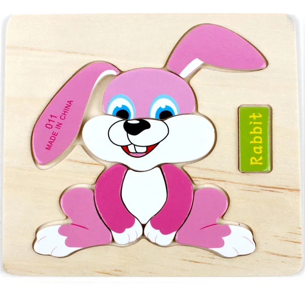 14,7*14,7 см деревянные игрушки для детей 3D маленькие Пазлы для детей мультфильм животных Ранние развивающие игрушки фрукты головоломки - Цвет: Rabbit
