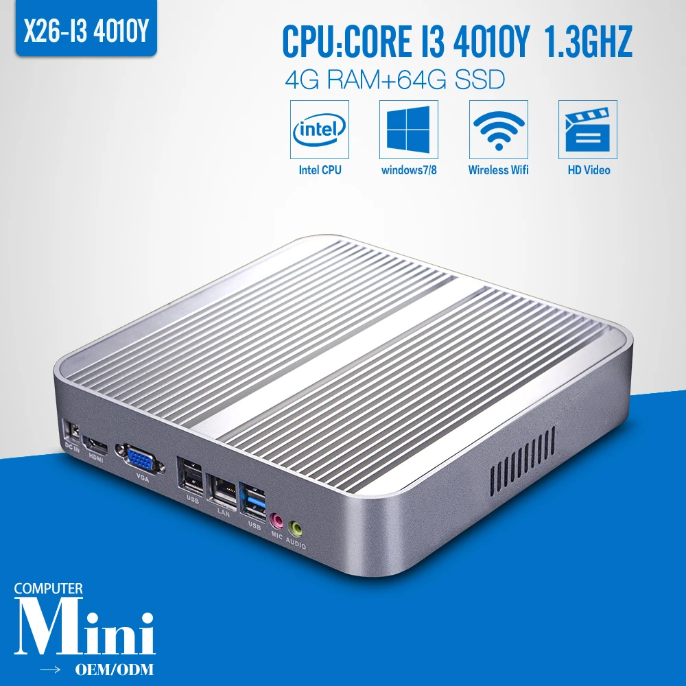 Ultra-Low-Power I3 4010Y 4GB RAM 16GB SSD Fanless Mini PC desktop Computers Factory Of Keyboard Wired Support Win 7 XP System