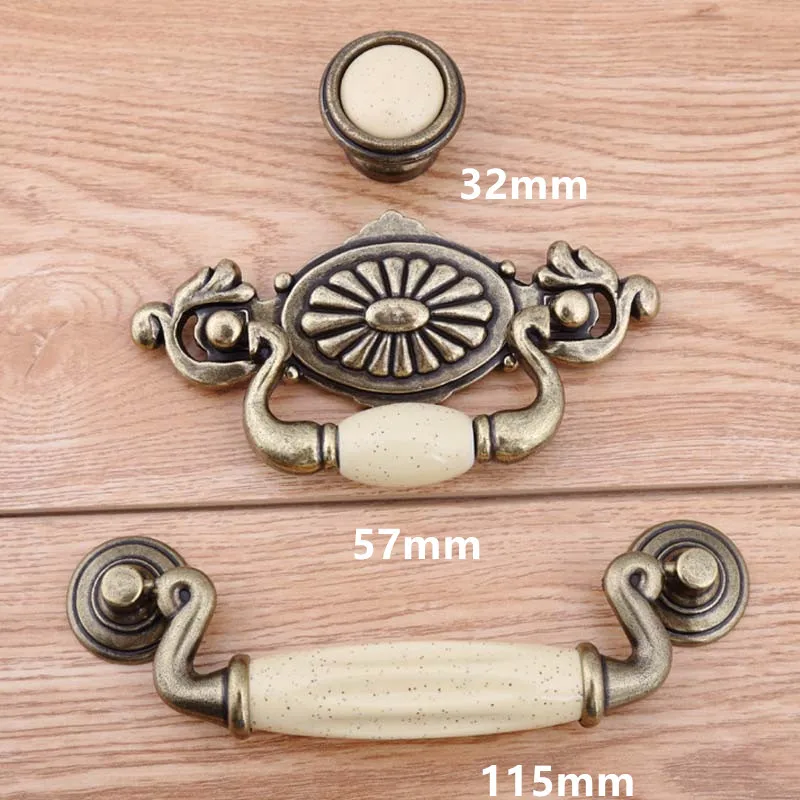 57mm 115mm Bronze Drop Rings Drawer Cabinet Pulls Knobs Cream