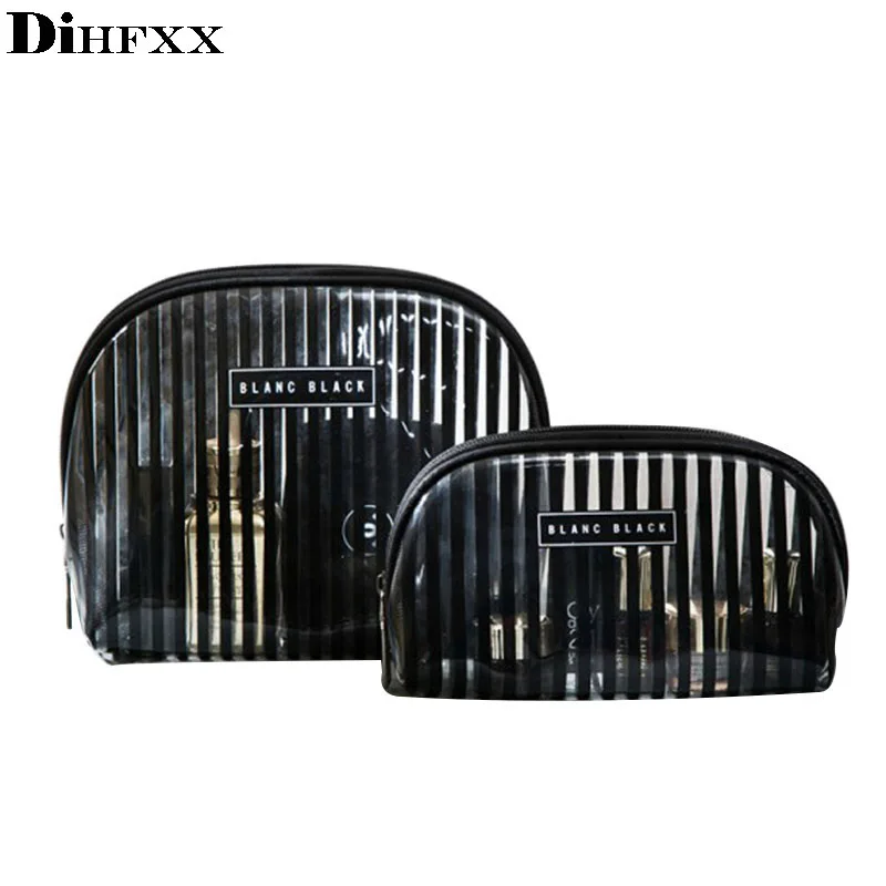 

DIHFXX Portable neceser PVC Transparent Cosmetic Bag kosmetyczka Women Travel Fashion waterproof stripes Make up Toiletry Bags