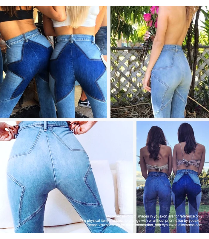 2144 Youaxon Новые голубые лоскутные джинсы с высокой талией, женские ультра эластичные джинсовые узкие брюки-карандаш, брюки для женщин, джинсы