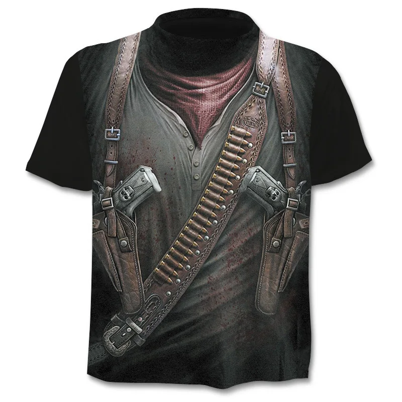 

2019 New Men's T shirt 3D Cloudstyle Own Design Gun Warrior Tshirt Print Knife Harajuku Tops Tee Short Sleeve Fitness t-shirt
