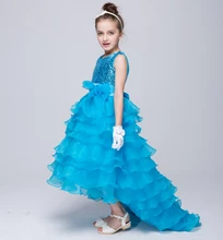Baby Girl Cake Dress Children Sequined Princess Dress Long Tail Kids Girls Wedding Clothes With bow Teenagers Birthday Costume