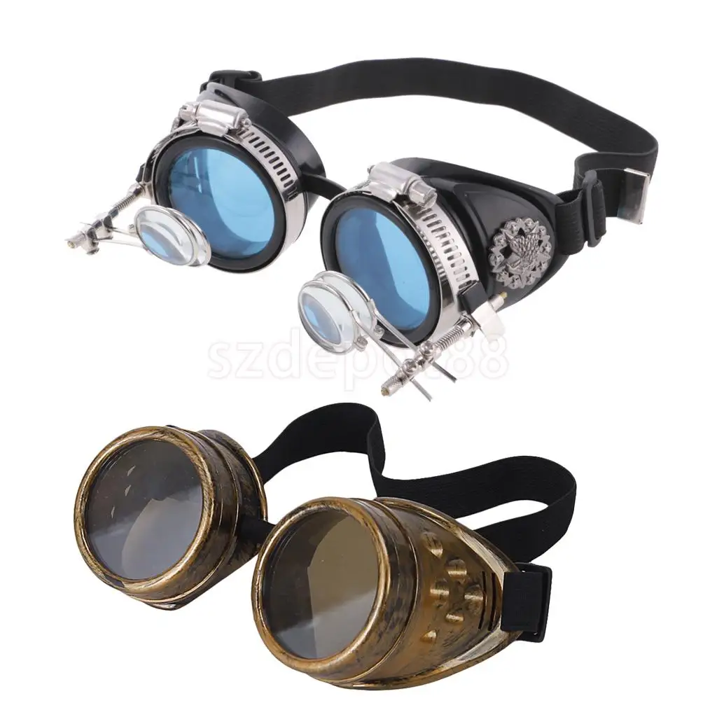 

2 Pieces Steampunk Welding Diesel Safety Goggles Glasses Punk Gothic Costume Glasses Welding Punk Biker Gothic Rave Cosplay