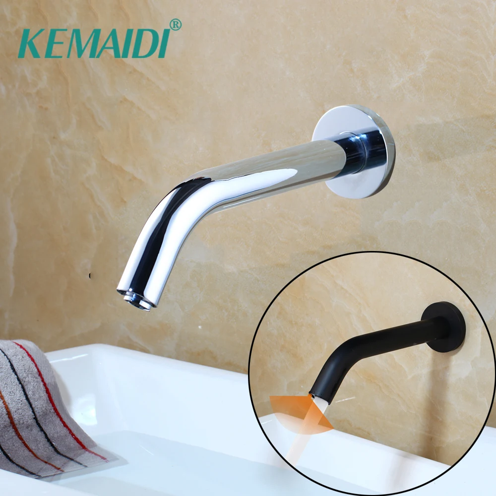 

KEMAIDI Chrome Black Bathroom Faucet Wall Mount Sensor Faucet Automatic Hands Free Touch Sensor Bathroom Sink Tap Faucet