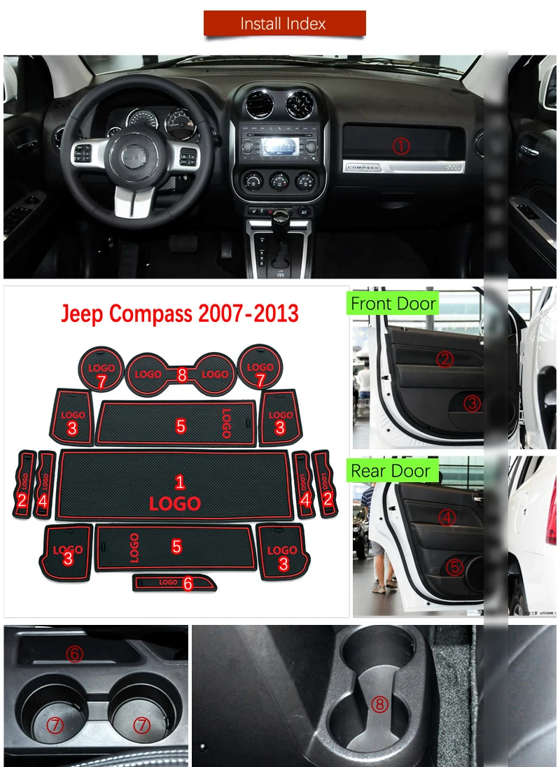 Противоскользящие резиновые коврики ворота Слот Кубок коврик для JEEP Компас 2007-2013 MK1 MK49 аксессуары наклейки для автомобиля 2008 2009 2010 2011 2012