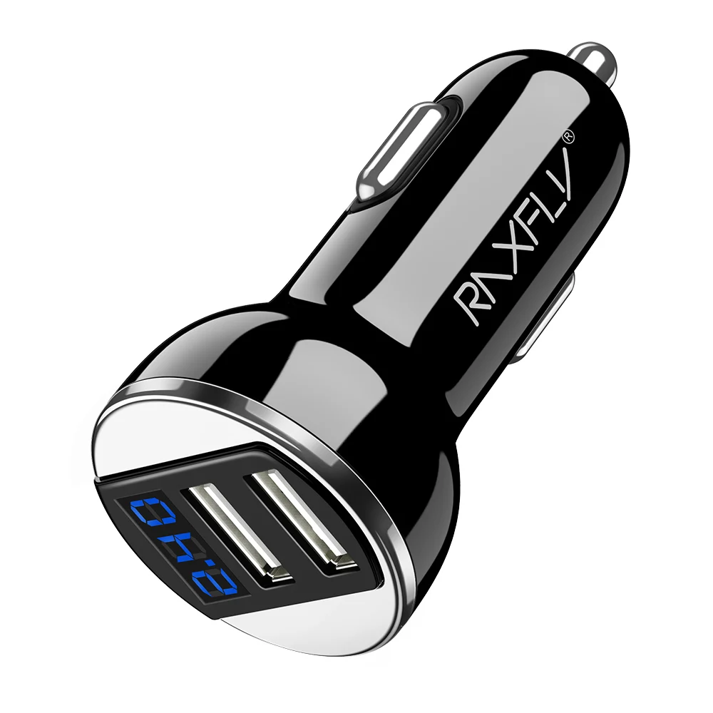 Raxfly Dual USB Автомобильное Зарядное устройство для Samsung Xiaomi телефон Зарядные устройства 2.4a smart digital автомобиля Зарядное устройство для iphone iPad Универсальная зарядка автомобильное зарядное устройство - Тип штекера: Black Silver