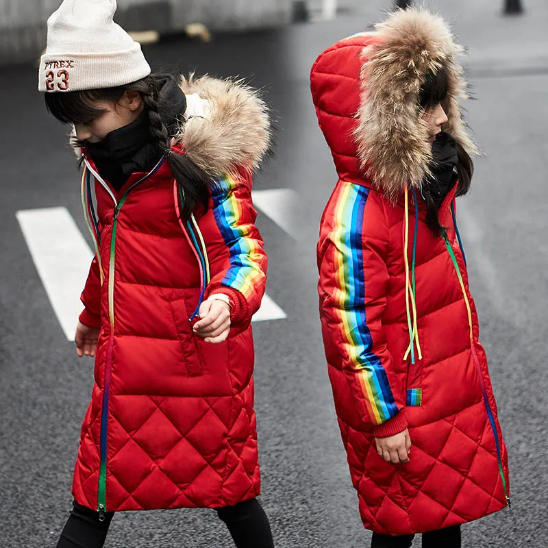 Buy Winter Coat Girl Real Fur Collar Hooded Kids
