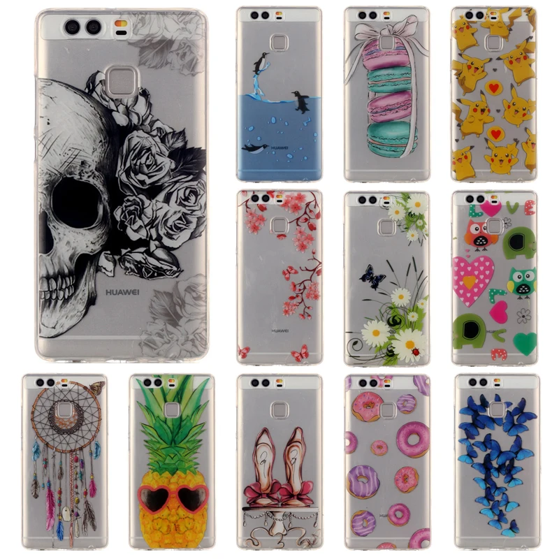 

For Huawei P 9 Case Colored Back Cover Soft TPU Gel Case Cover for Huawei Ascend P9 5.2" Phone Bags Silicone Covers Cases