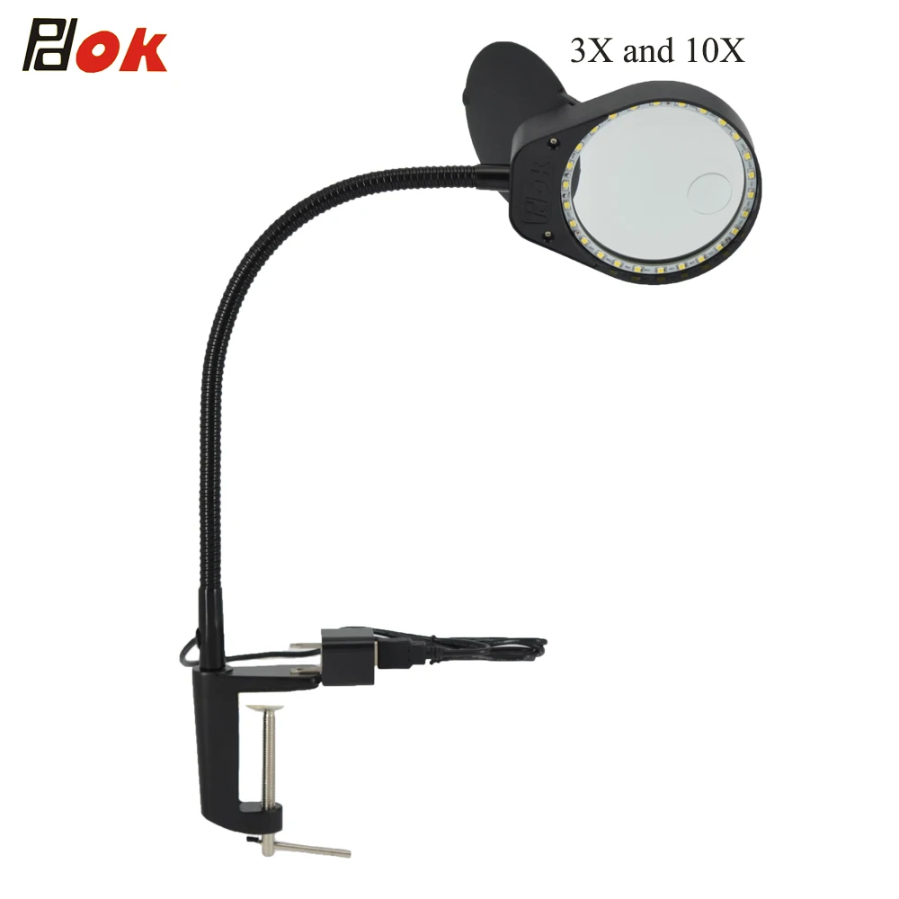 

LED Magnifier Light 5W Clamp Magnifier 3X 10X Large Lens Magnifying Reading Light For Reading Clip-on Table Lamp