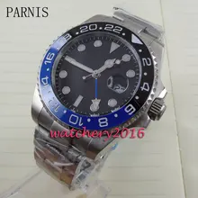 new 40mm Parnis black dial ceramic bezel Deployment sapphire glass GMT Automatic movement Men s business