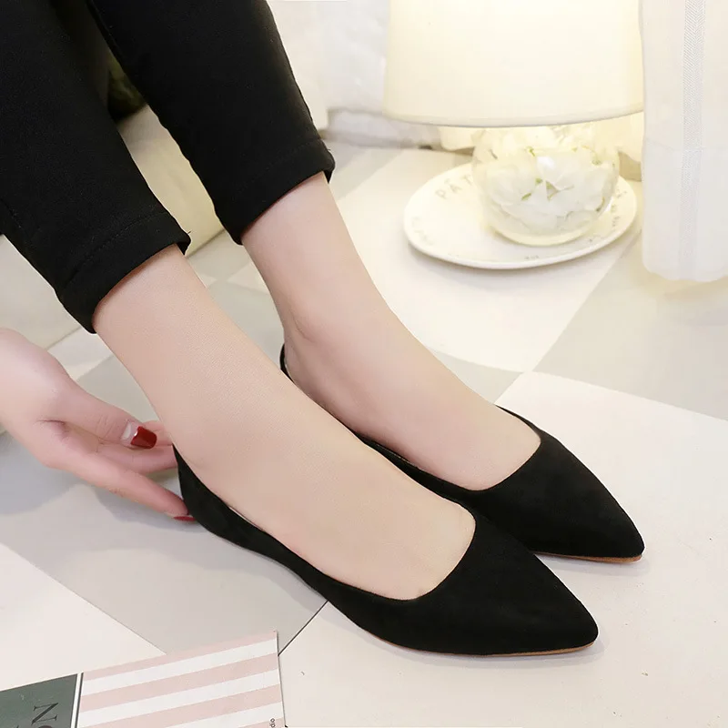 Women Pointed Toe Flats 2018 New Summer Flock Ladies Office Work Shoes ...