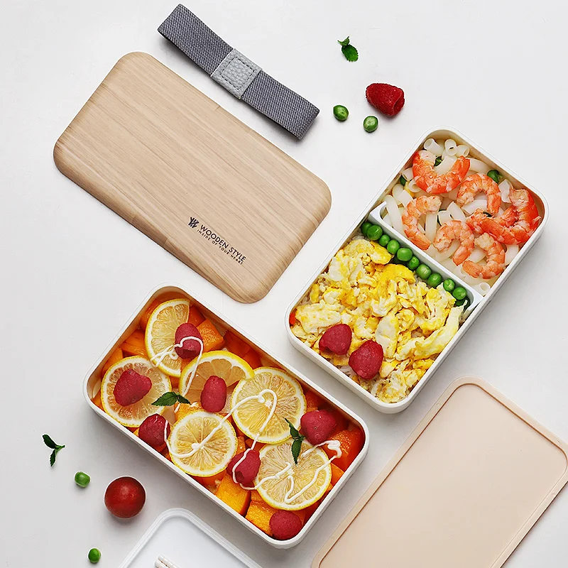 Двухслойная коробка для завтрака 2 сетки Bento коробки японский контейнер