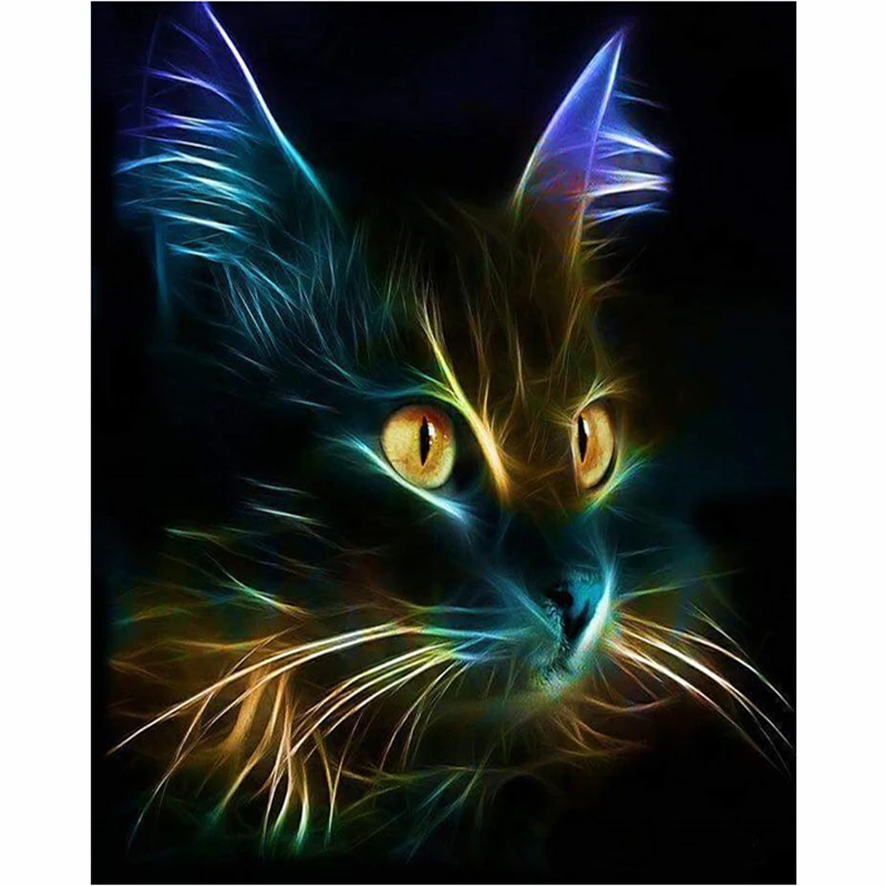 5D DIY Diamond Painting Glowing cat Diamond Embroidery Cross Stitch Rhinestone Mosaic Painting
