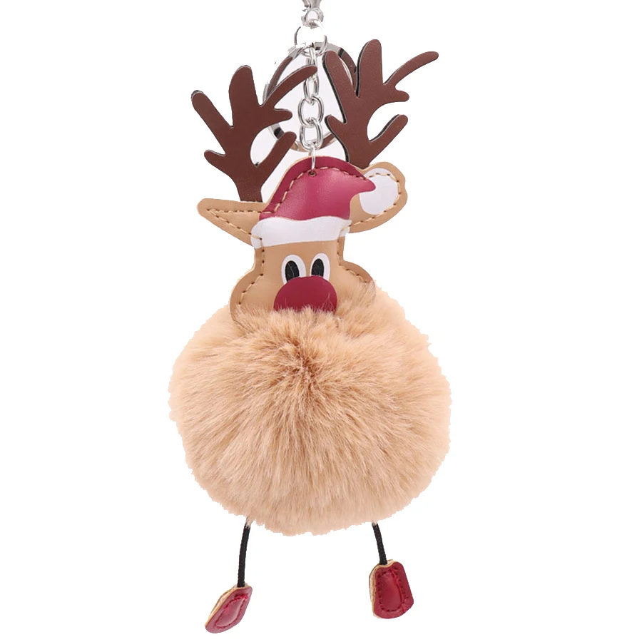 

Plush Artificial Rabbit Fur Ball Key Chain PomPon Keychains for Women Car Bag KeyRing Christmas Santa Claus Elk Fashion Jewelry