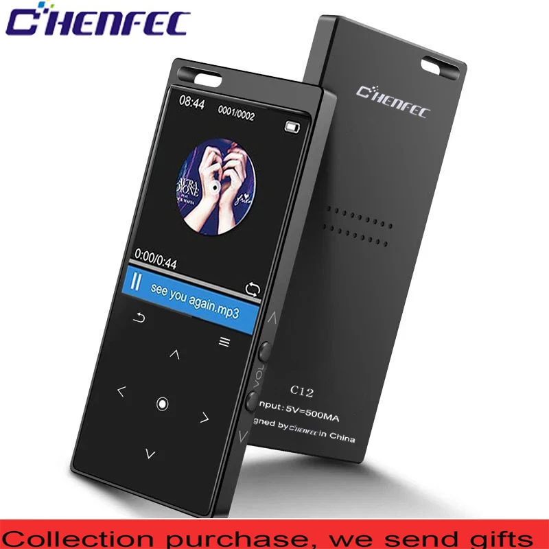 CHENFEC C12 MP3 плеер с Bluetooth 4,0 Встроенный 8 Гб динамик музыкальный плеер Поддержка FM радио Запись Иврит Русский - Цвет: C12-Mp3 Player-Black