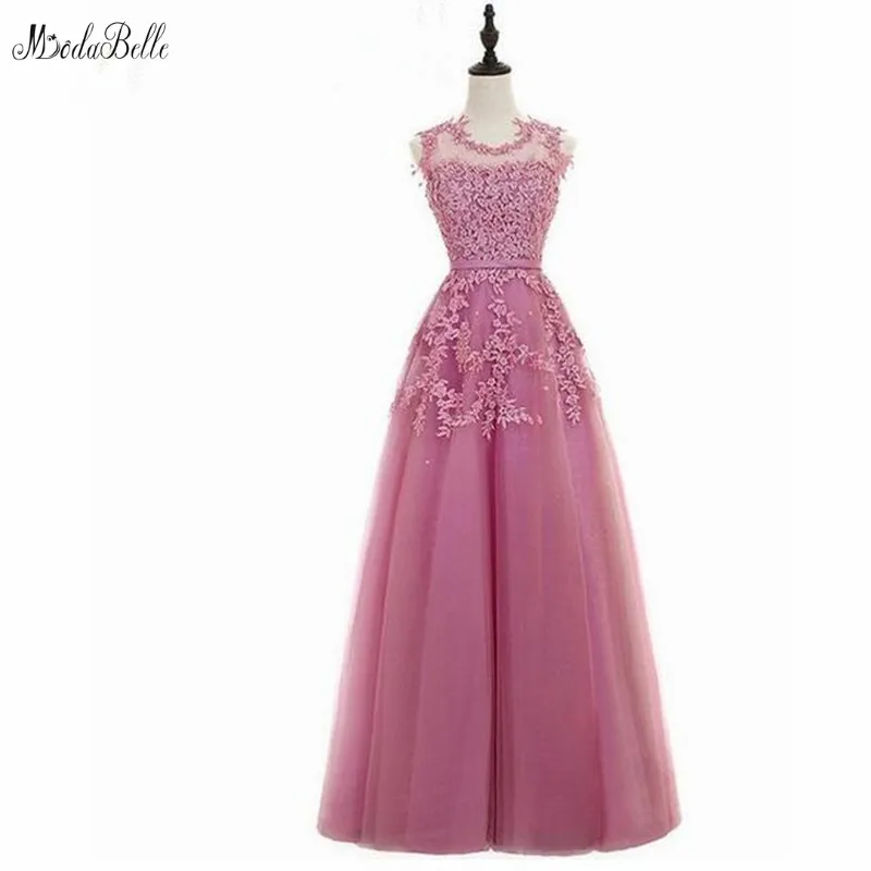 

Modabelle Robe De Soiree Courte Long Pink Prom Dress With Lace Appliques Beaded Prom Dresses For Graduation Party Dress