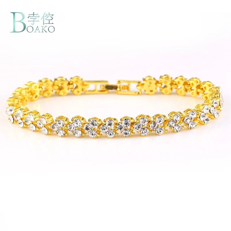 

BOAKO Luxury Crystal Bracelet For Women Wedding Gift Korean Rose Gold Silver Chain friendship Bracelets Jewelry bracelet femme