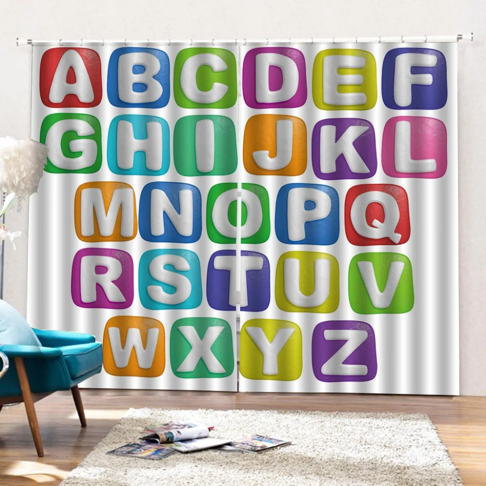 Buy  3D Curtains Living room Window Home Improvement English alphabet Window Curtain European style Blac