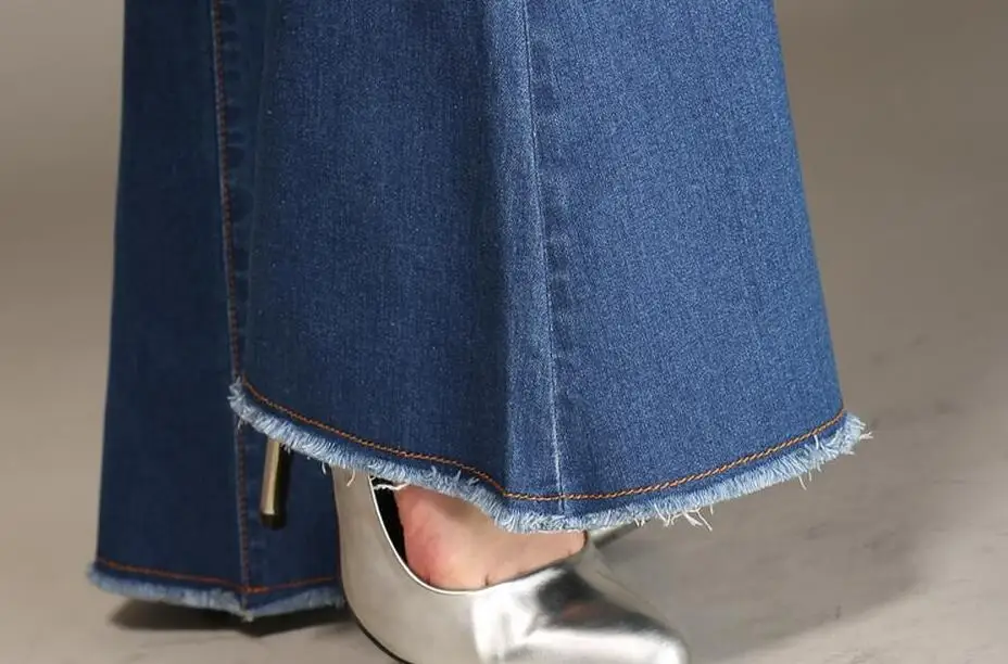 Для женщин брюки, джинсы с яркой отделкой Высокая Талия Стрейчевые Узкие Широкие Штаны женский посылка бедра джинсовые сапоги режет плюс
