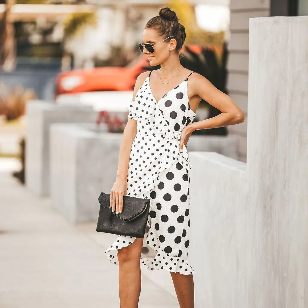 

Summer 2019 Sexy Dress Women V Neck Polka Dot Dress Ladies Dresses Robe