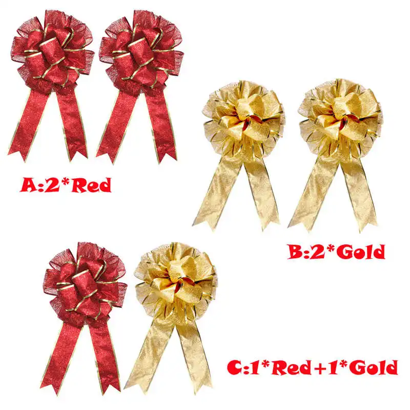 2 PC Large Christmas Bow Red and Gold Bow Bouquet Handcraft Decorations #2n27 (2)