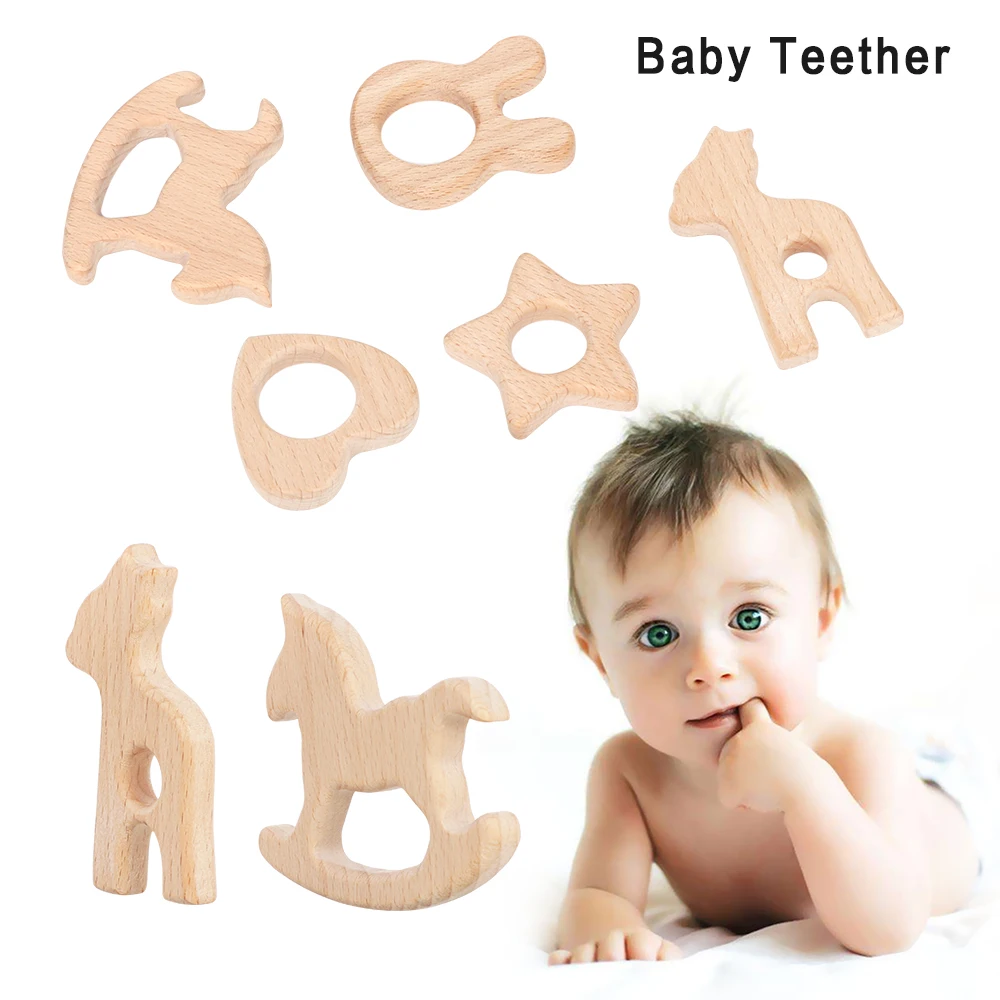 

1pc Wood Teether DIY Nursing Wood Pendant Teething Toys Cute Animal Shape Food Grade Materials Organic Chew Gift Baby Teethers