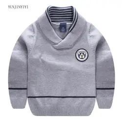 Детская мода пуловер 2018 повседневное бренд дизайн V платье с лацканами для маленьких мальчиков детская одежда свитер кампус ветер