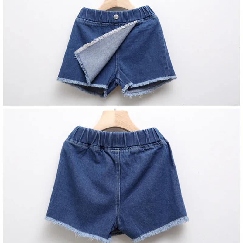 Высококачественные хлопковые джинсовые шорты с высокой талией летние мини-юбки для девочек Узкие синие короткие джинсы, юбка с шортами