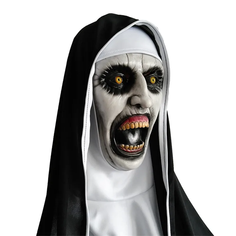 

The Nun Mask Horror Mask With Scary Voice With Led light Cosplay Valak Latex Masks With Headscarf Helmet Halloween Party Props