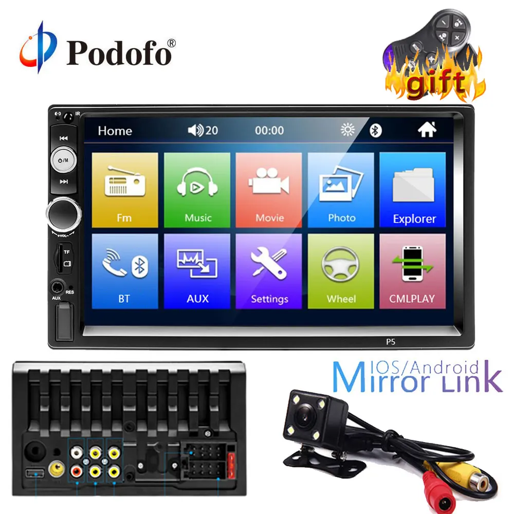 Podofo 2 din car radio 7″ MP5 Player Touch Screen Digital Display Bluetooth Multimedia USB/DVR/FM/mirror link 2din Autoradio