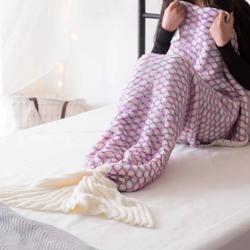 Вязаное одеяло с хвостом русалки, плед, пригодное для носки, окрашенное в пряже, ручная работа, Европейское, вязаное, переносное, для путешествий, спальное одеяло s для детей и взрослых