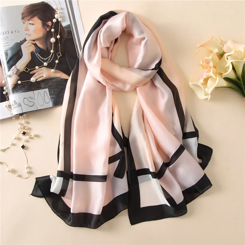 Роскошный шарф для женщин, клетчатый летний модный Шелковый шарф, женские длинные шарфы, шали, шарфы с принтом для женщин, хиджаб - Цвет: 51