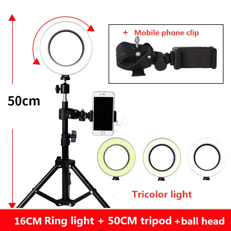 Светодиодный кольцевой светильник 6 дюймов 16 см 5600K с регулируемой яркостью, кольцевой светильник для селфи, фотографический светильник ing со штативом, держателем для телефона, usb-разъемом, для фотостудии - Цвет: Белый