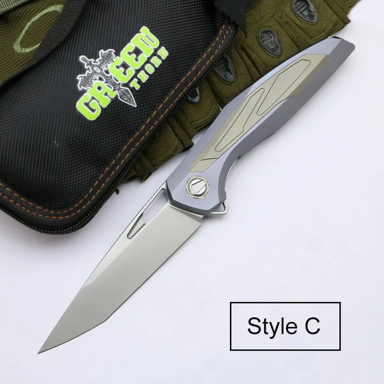 Зеленый шип Флиппер F111 складной нож M390 лезвие TC4 титановая ручка выживания кемпинг Охота карманный нож тактика EDC инструменты - Цвет: Style C