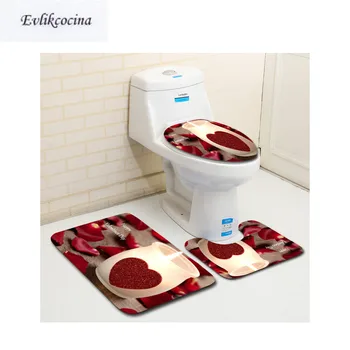 

Free Shipping 3pcs Love Candle Warm Banyo Bathroom Carpet U Type Bath Mats Set Non Slip Pad Tapis Salle De Bain Alfombra Bano